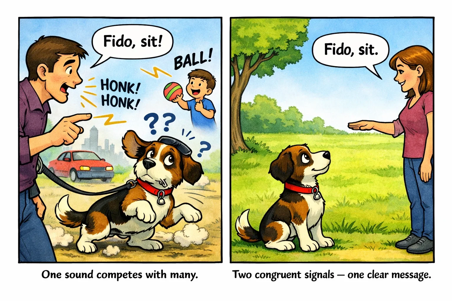 Dogs need two signals